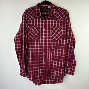 Plains Western Wear Mens Large Long Sleeve Cowboy Pearl Snap Button Down Vintage